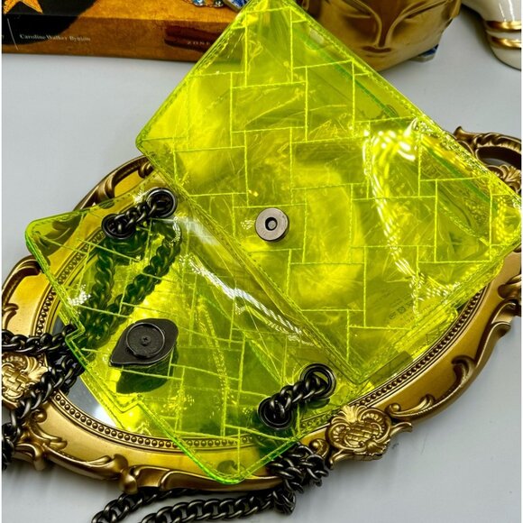 🆕 KURT GEIGER LONDON 🧿 NWOT Mini Kensington PVC Crossbody Bag, Neon Yellow - Picture 13 of 16